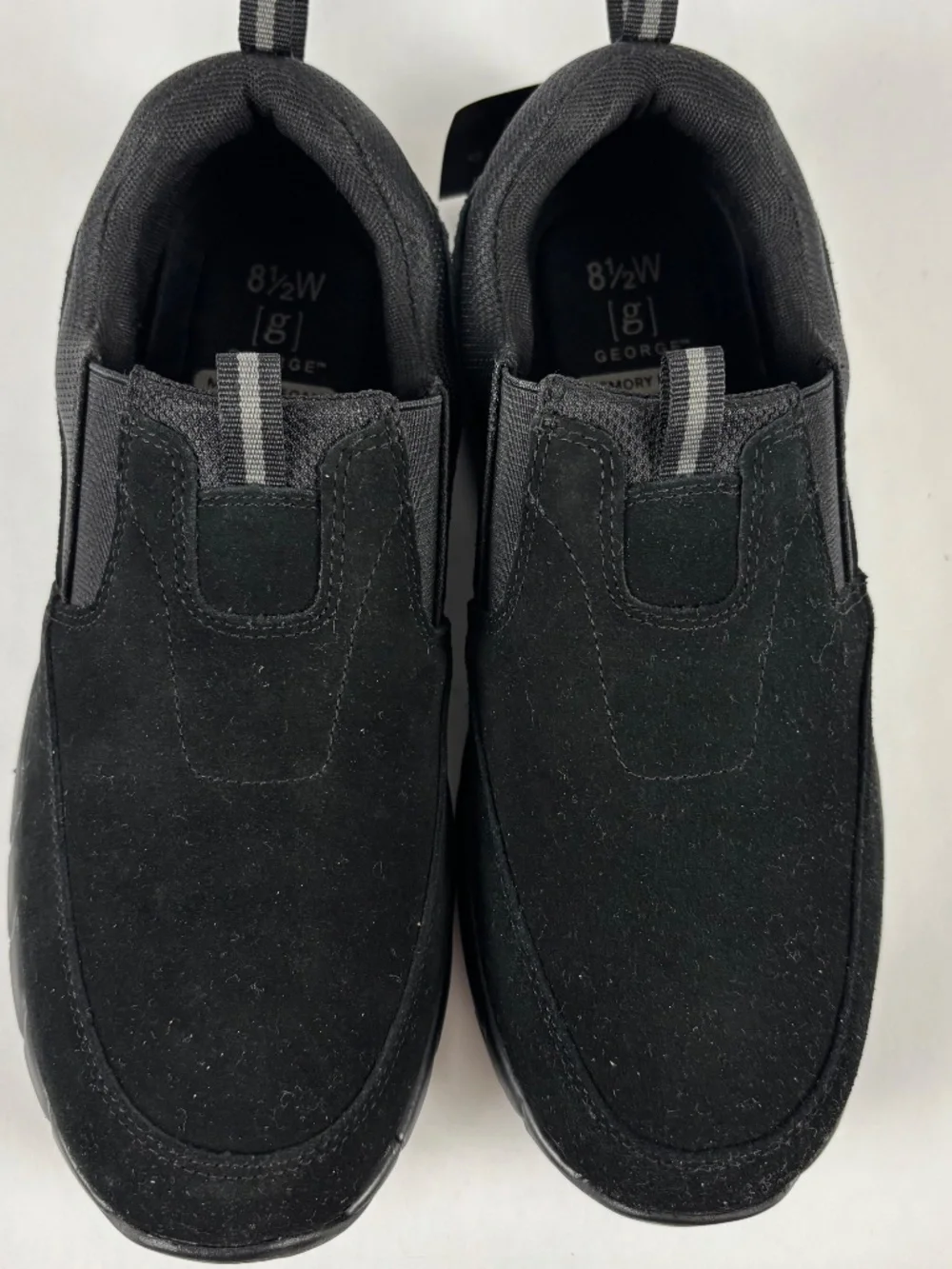 George, Slip-On, Sneakers/Shoes, Black Genuine Suede, Memory Foam, Size 8.5 W